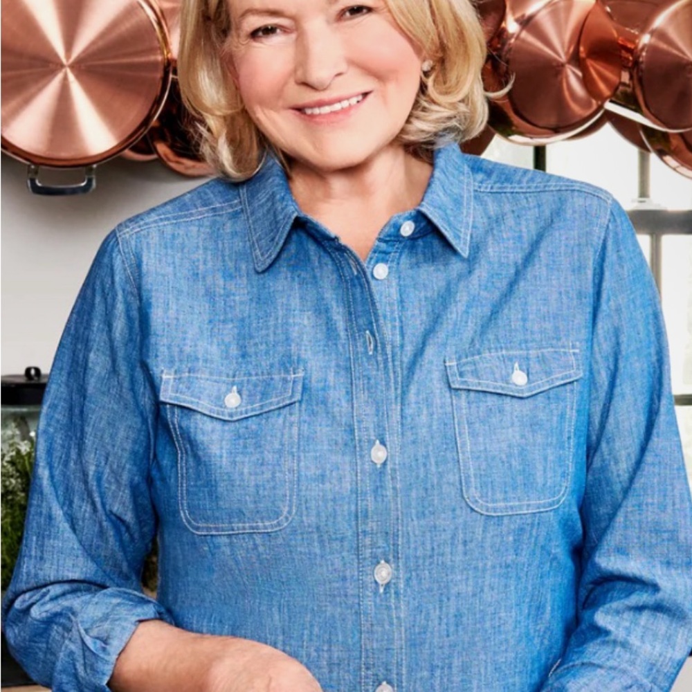 57.) Dark Blue Denim Button-Up Shirt